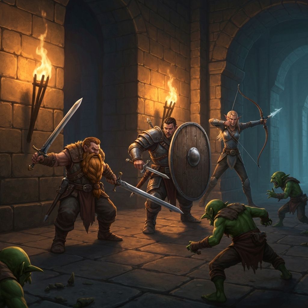 Scene de donjon epique avec trois aventuriers